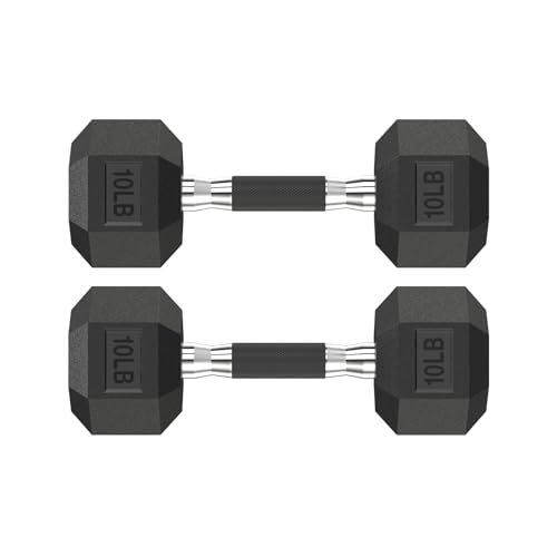 HANDBODE Rubber Encased Hex Dumbbell Pair, 2.5-65 lb | Non-Slip Handle Design for Secure & Comfortable Grip, Hand Weights for Strength Training, Fitness & Home Gym - size: 10 lb, Pair, style: Comfort Grip