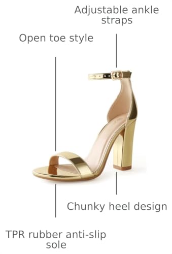 Ankis White Heels Wedding Shoes for Bride Women Chunky Heels Pearl High Heels Heeled Sandals 4 Inch - color: Gold Pu, size: 6