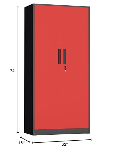 INTERGREAT Metal Storage Cabinet,72" Steel Lockable File Cabinet with Locking Doors and Adjustable Shelves,Locking Tool Cabinets for Office,Home,Garage,Gym,School (Black Red) - color: Black Red, size: MSC-D16