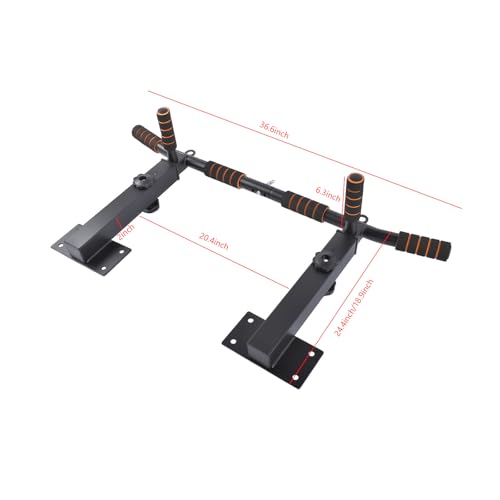 Wall Mounted Pull Up Bar Chin Up bar Multifunctional Adjustable Dip Station for Indoor Home Gym Workout, Power Tower Set Training Equipment Fitness Dip Stand Supports to 440 Lbs (Black)