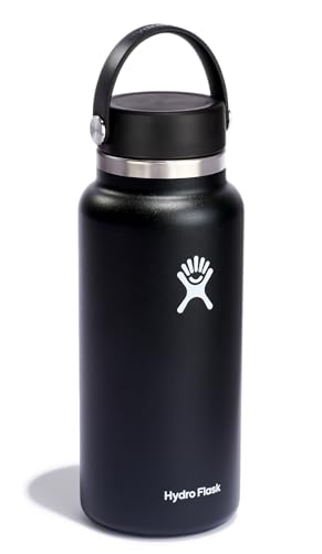 Hydro Flask Water Bottle - Insulated Stainless Steel - Wide Mouth Flex Lid, Non Spill, Leakproof and Refillable in 32 Oz Black - color: Black, style: 32 Oz