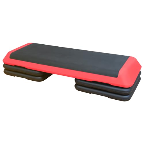 Adjustable Height Aerobic Step Platform with 4 Risers, Lightweight 11lbs Exercise Step Platform & Fitness Step with Non-Slip Surface for Workouts, Home, Gym and Fitness - color: Black+Red