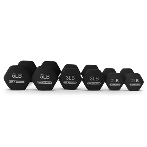 HolaHatha 1, 2 and 3 lb Neoprene Dumbbell Strength Training Weight Set with Rack - color: Black, size: 20 LB