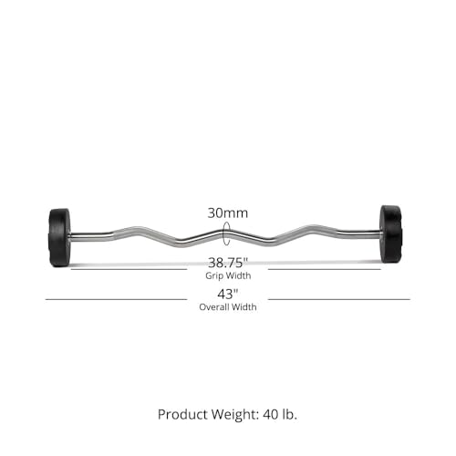 Titan Fitness Rubber Curl Fixed Barbells, Pre-Loaded Weight Bar for Strength Training & Weightlifting - color: EZ Curl Fixed Barbell, size: 40 LB