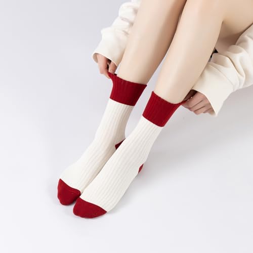 Verdancy Yoga Pilates Socks with Grips for Women Striped Cushioned Non Slip Crew Socks for Barre Ballet Dance - color: Red/White