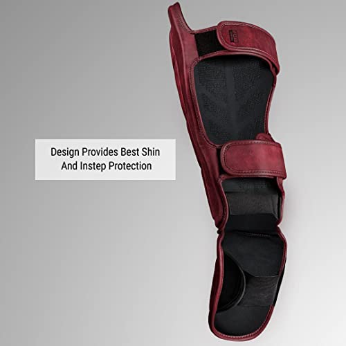 Hayabusa T3 LX Leather Striking Shinguards | Slip-On Design, Padded Knuckle Protection, Hook and Loop Closure, Muay Thai Kickboxing, Men and Women, Sparring - color: Crimson, size: X-Large