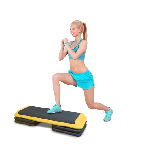 Adjustable Height Aerobic Step Platform with 4 Risers, Lightweight 11lbs Exercise Step Platform & Fitness Step with Non-Slip Surface for Workouts, Home, Gym and Fitness - color: Yellow