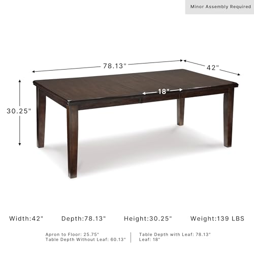 Signature Design by Ashley Haddigan Dining Room Extension Table, Dark Brown | Veneers, wood and engineered wood, Farmhouse style wood dining table, Self-storing 18-inch butterfly leaf, Kitchen table - color: Dark Brown, style: Farmhouse