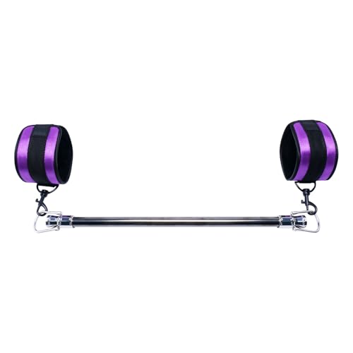 Spreader Bar Stainless Steel Vintage Black Bar with 2pcs Adjustable Straps,Sports Aid Training Fitness Gear Pilates Aid Kit, Home Restore Pilates Indoor Yoga Set - style: Fixed Silver+Purple PU Kit