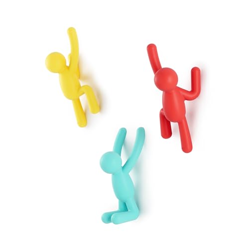 Umbra Buddy Wall Hooks – Decorative Wall Mounted Coat Hooks for Hanging Coats, Scarves, Bags, Purses, Backpacks, Towels and More, Set of 3, Red/Blue/Yellow - color: Red/Blue/Yellow