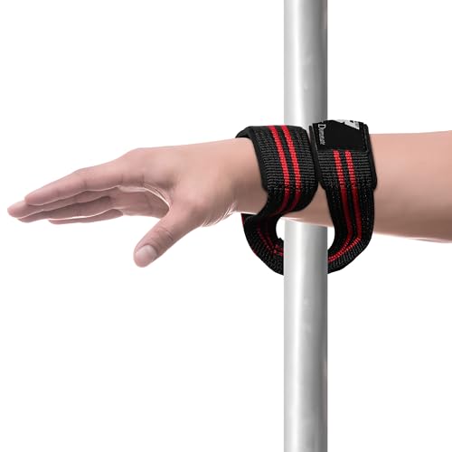 Weight Lifting Straps Figure 8, Anti Slip Strap with cuffs wrist Support for Gym Workout Deadlift Powerlifting Bodybuilding Weightlifting, Fitness Strength Training, Hand Bar Grip for Men - color: Red & Black
