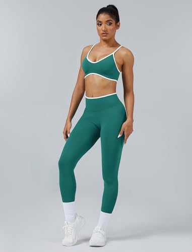 ABOCIW Womens 2 Piece Workout Sets Seamless Color Block Sports Bra Scrunch Butt Lifting High Waist Leggings Gym Set - color: Green, size: Small