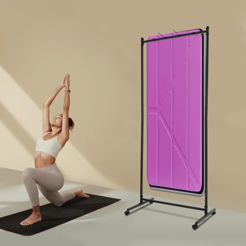 Yoga Mat Storage Rack, Black Freestanding Small Yoga Mat Storage Rack, Iron Commercial Yoga Mat Towl Organizer with Adjustable Hooks Rolling Castors, Yoga Mat holder Wall Mount for Home, Yoga Studio