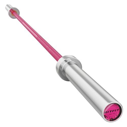 RitFit Elite 7ft Olympic Barbell, Robust 45lb Barbell for Weightlifting and Powerlifting, Superior Olympic Bar with Exceptional 500lbs Load Capacity, Weight Bar for 2” Standard Plates - color: Silver/Pink, size: 6.6 ft 900 lb 33 lb without Collar