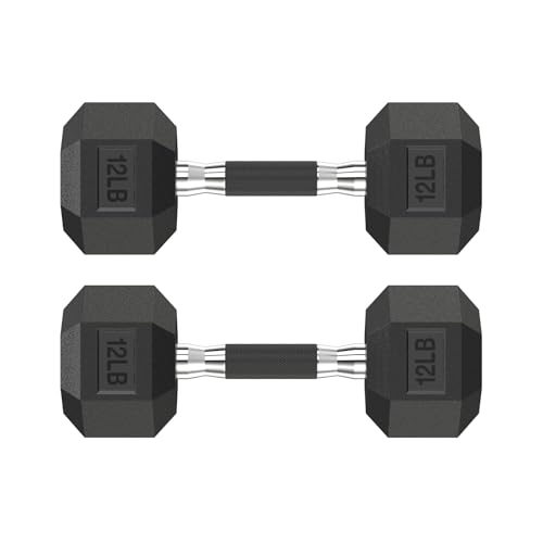 HANDBODE Rubber Encased Hex Dumbbell Pair, 2.5-65 lb | Non-Slip Handle Design for Secure & Comfortable Grip, Hand Weights for Strength Training, Fitness & Home Gym - size: 12 lb, Pair, style: Comfort Grip