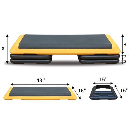 Adjustable Height Aerobic Step Platform with 4 Risers, Lightweight 11lbs Exercise Step Platform & Fitness Step with Non-Slip Surface for Workouts, Home, Gym and Fitness - color: Yellow