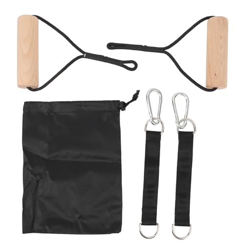 Pull Up Handle Strength Trainer, Wooden Gymnastic Rings Portable Gymnastic Hanging Rings Non Slip Gym Rings with Storage Bag for Outdoor Home Gym
