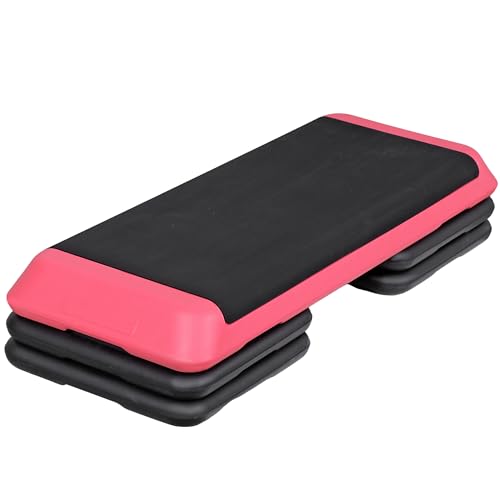 Adjustable Workout Aerobic Stepper, Exercise Step Platform Trainer with 4 Risers,Non-Slip Surface for Home Gym Workout Training - color: Pink