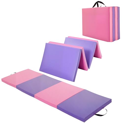Gymnastics Mat, 6 x 2 Ft Four-Fold 2-Inch thick Tumbling Mat with Vinyl Surface and Carry Handles for Exercise, Yoga, Pilates, Martial Arts & Home Gym