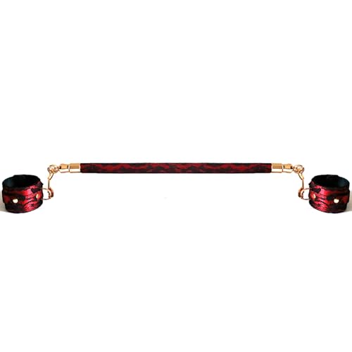 Spreader Bar Wooden Black PU Bar Home Gym with 2pcs Furry Black Adjustable Straps,Sports Aid Training Fitness Gear Pilates Aid Kit,Indoor Yoga Set - style: Lace Red+Red Kit
