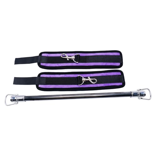Spreader Bar Stainless Steel Vintage Black Bar with 2pcs Adjustable Straps,Sports Aid Training Fitness Gear Pilates Aid Kit, Home Restore Pilates Indoor Yoga Set - style: Fixed Silver+Purple Furry Kit