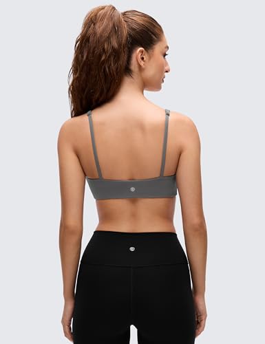 CRZ YOGA Butterluxe Square Neck Sports Bras | Light Support, Removable Pads, Yoga, Extremely Soft, Low Coverage, Adjustable Spaghetti Straps, for Women - color: Ash Grey, size: XX-Small