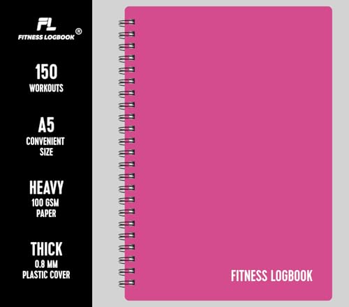 Fitness Logbook (Pink) - A5 Undated Workout Journal For Men & Women - Plastic Cover & Thick Paper - Planner Log Book To Track Weight Loss, Muscle Gain, Gym Exercise, Bodybuilding Progress - style: Pink Plastic