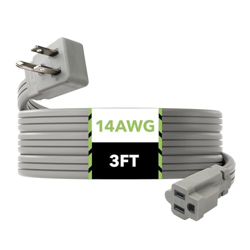 BN-LINK 3 ft Appliance Extension Cord 15-Amp Heavy Duty Power Cord, 14/3 SPT-3, 3 Prong Grounded Flat Plug, for Indoor Air Conditioner, Refrigerator and All Major Appliances - color: Gray, size: 3FT