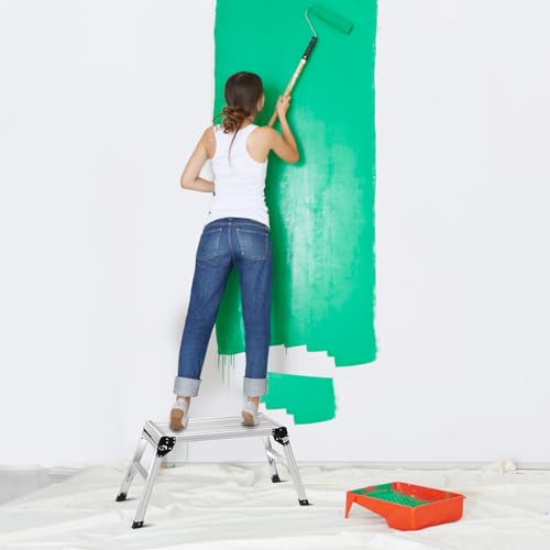 ERGOMASTER Work Platform Bench 30 * 12 Inches Aluminum Drywall Safe CE Approved of Capacity 330 LBS Heavy Duty Portable Bench Folding Ladders Stool w/Non-Slip Mat (Standard) - size: 30*12''