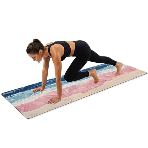 Navy Blue Grey White Yoga Mat Non Slip Abstract Art Modern Oil Painting Exercise Mat with Carrying Strap, Large Yoga Mats for Women, Workout Mats for Pilates, Stretching & Fitness - color: Sky Blue Beige Pink, size: 72"L x 32"W