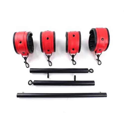 Spreader Bar Heavy Duty Stainless Steel Expandable Silver Bar Home Gym with 4pcs Furry Purple Adjustable Straps,Sports Aid Training Fitness Gear Pilates Aid Kit - style: Black+Red-Cushioned