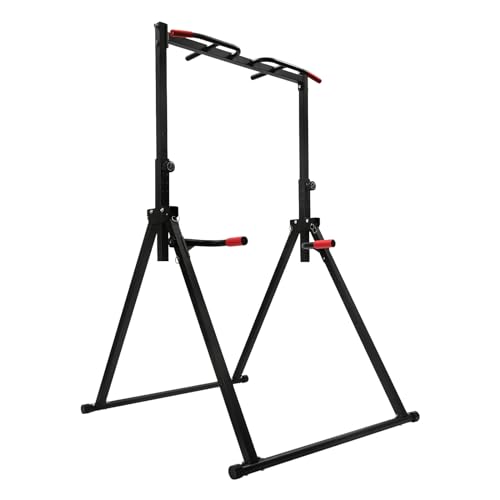 Foldable Pull Up Bar Stand, 440Lbs Free Standing Power Tower with Adjustable Height & Stable Triangular Structure Pull Up Dip Station Gym Strength Training Equipment for Living Room Bedroom Gym Etc