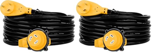 Camco Power Grip 25-Ft 30 Amp RV Extension Cord w/90° Locking End - Rated for 125V / 3,750W - Features Threaded Locking Ring for Weatherproof Connection & 10-Gauge Copper Wire (55524) (Pack of 2) - size: 25-Foot (Pack of 2), style: 90° Locking End