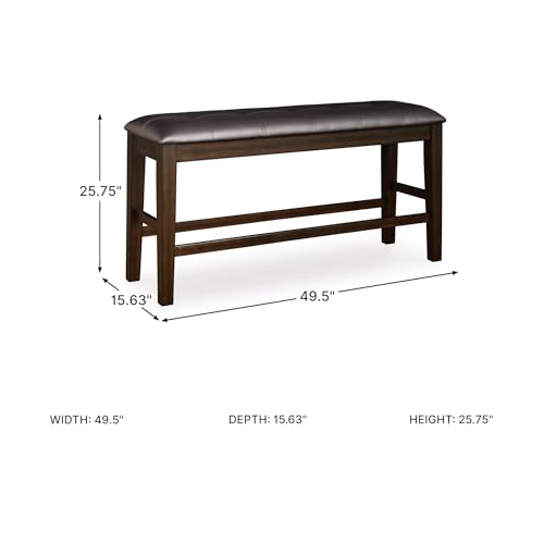 Signature Design by Ashley Upholstered Counter Height Dining Bench, 50" | Tufted faux leather seat, Sturdy solid wood frame in smoky oak finish, Fits 34-36" counter islands, Haddigan Series - color: Dark Brown, style: Counter Height Bench