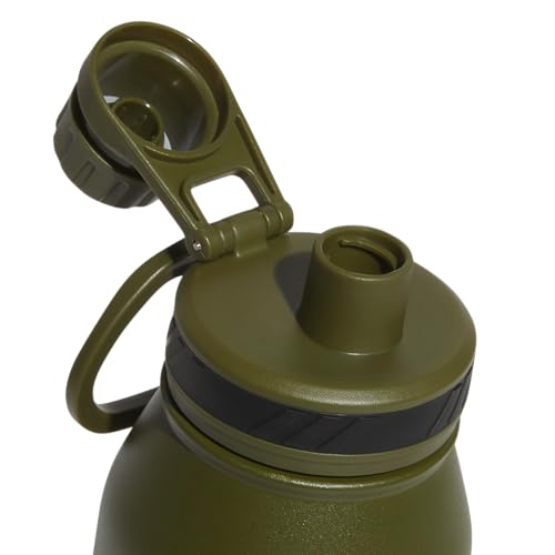 adidas Stainless Steel Metal Water Bottle 34 oz (1L) Screw Cap - color: Focus Olive Green/Black