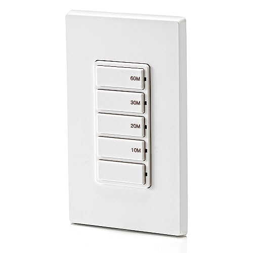 Leviton Countdown Timer Switch for bathroom fan and household lights, 10-20-30-60 min, No Neutral Required, Single Pole, 15A, 1/2HP/9.8A Fan/Motor, DT160-1LW, White - style: 10-20-30-60 min, No Neutral Required