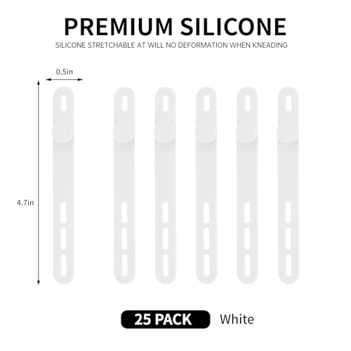 Oligei 25 Pcs Silicone Cable Ties, Cable Ties Reusable, High Elasticity Cord Wraps for Electrical Cords, Cord Organizer for Earphone, Phone Charger(White) - color: 25p∣white