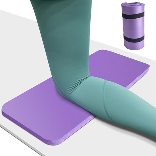Yoga Knee Pad Cushion, 24 x 9.8 x 0.8 in Thick Mini Yoga Mat, Odor-Free NBR Workout Mat with Storage Strap, Small Exercise Mat for Yoga, Pilates, Kneeling, Planks & Home Gym - color: Purple