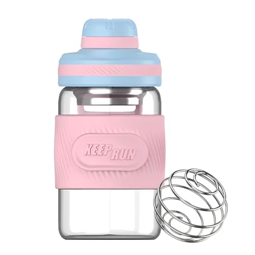 Glass Shaker Bottle 12oz for Protein Mixes, Borosilicate Glass Shaker with Strainer and Silicone Sleeve (Blue-Salmon) - color: Blue-Salmon,12oz
