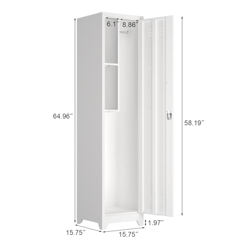 IRONFFICE Tall Broom Closet Storage Cabinet,Narrow Metal Storage Cabinets for Brooms and Mops,Slim Utility Cabinets with Doors,Broom Cabinet for Laundry,Living Room,Office,White - size: indoor-65"H-1door