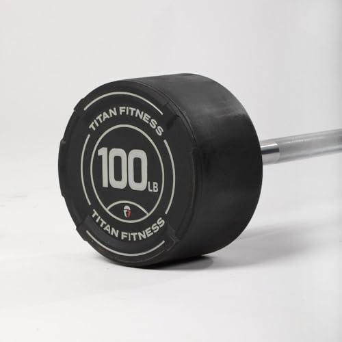 Titan Fitness Rubber Curl Fixed Barbells, Pre-Loaded Weight Bar for Strength Training & Weightlifting - color: Straight Fixed Barbell, size: 100 LB