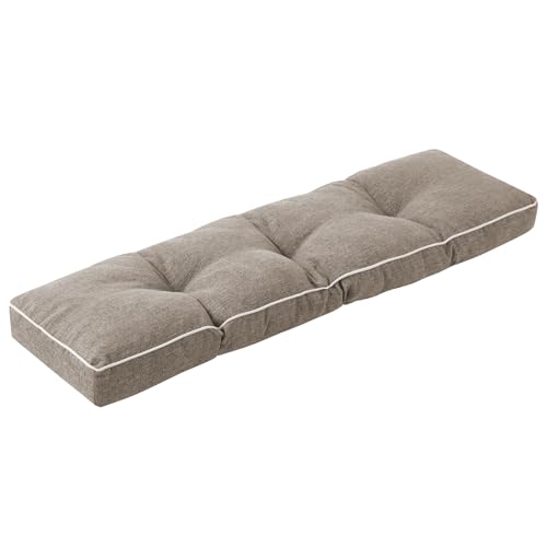 IPYNBAP Bench Cushion, 42 x 16 Inch Patio Furniture Cushions with Durable Ties, Soft Memory Foam Bench Cushions for Indoor/Outdoor Furniture with Non-Slip Bottom, Kitchen&Dining, Khaki - color: Khaki, size: 42*16+4”