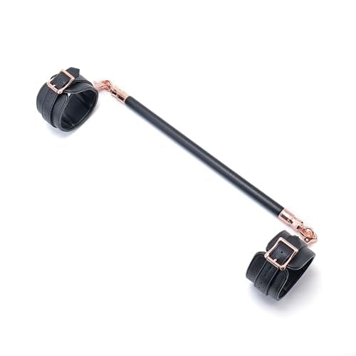 Spreader Bar Wooden Black PU Bar Home Gym with 2pcs Furry Black Adjustable Straps,Sports Aid Training Fitness Gear Pilates Aid Kit,Indoor Yoga Set - style: Black-Gold+Black Overlap Kit