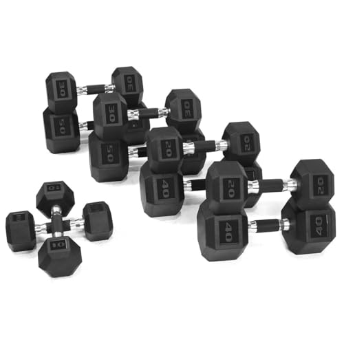 WF Athletic Supply Rubber Encased Hex Dumbbells with Rubber Grip Contoured Handle for Muscle Toning, Strength Building & Full Body Workout - color: w. 300LB Dumbbell Set Only