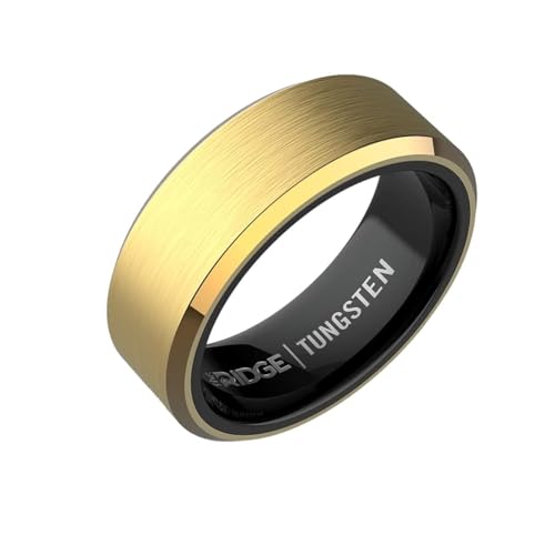 The Ridge Tungsten Rings For Men - Mens Wedding Band - Strong, Durable, and Scratch-Resistant Beveled Ring With Silicone Band - color: 24K Gold