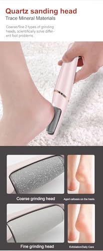 Electric Foot File, Rechargeable Callus Remover with 2 Roller Heads, Dual Speed, Pink