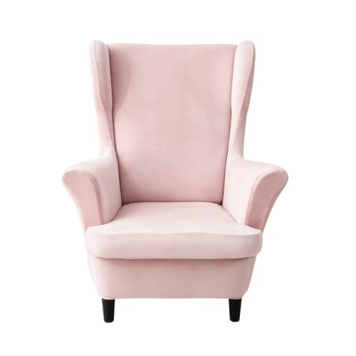 NILUOH Thick Velvet Wingback Chair Slipcovers 2-Piece, Stretch Wing Chair Covers Soft Sofa Slipcover Wing Back Armchair Cover Furniture Protector for Living Room - color: Light Pink