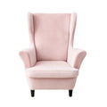 NILUOH Thick Velvet Wingback Chair Slipcovers 2-Piece, Stretch Wing Chair Covers Soft Sofa Slipcover Wing Back Armchair Cover Furniture Protector for Living Room - color: Light Pink