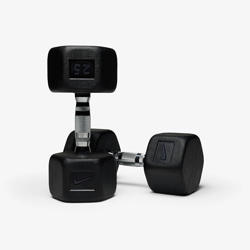 Nike Rubber Hex Dumbbell Pair - color: Black / Black, size: 25 lb