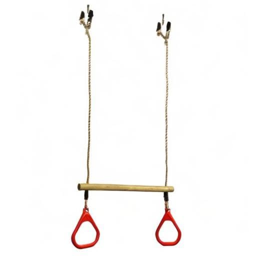 HUAWELL Swing Sets for Backyard, Monkey Bars & Swingset Accessories - Set - Wooden Trapeze Swing Bar Rings-Outdoor Play Equipment (Red)